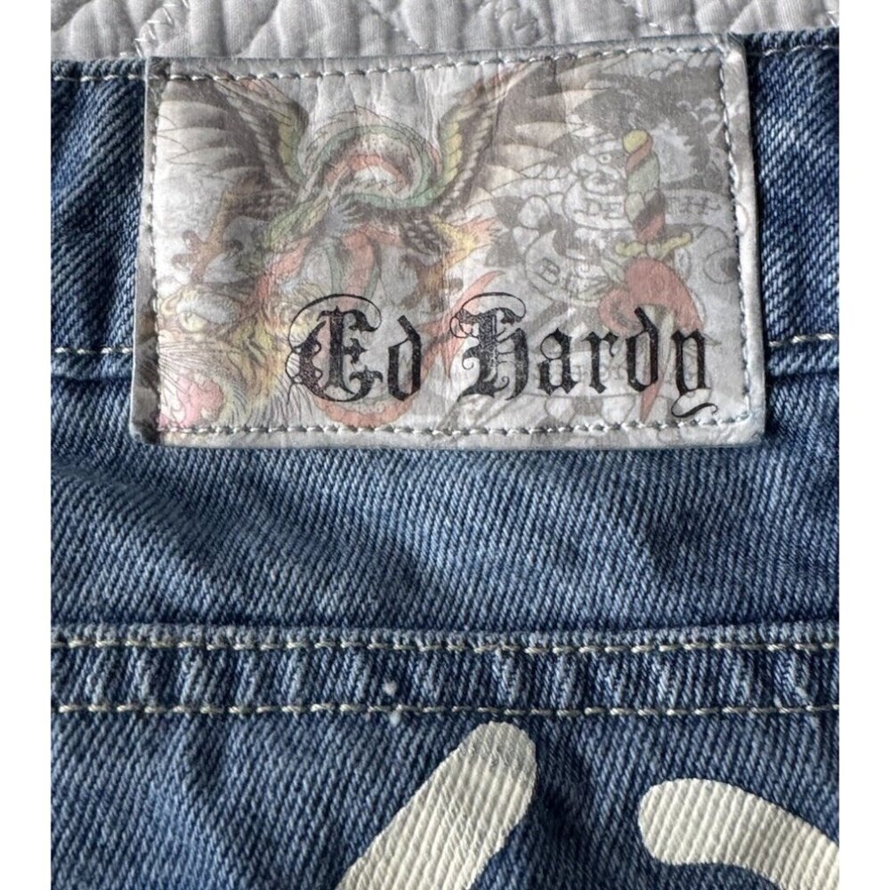 Ed Hardy Women’s Sz 30 Wide Leg Baggy Fit Tattoo Dragon Koi Snake Floral Jeans - Picture 10 of 11